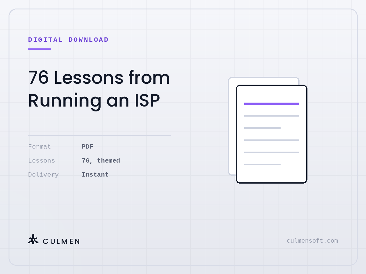 76 Lessons from Running an ISP — PDF, 76 themed lessons, instant delivery