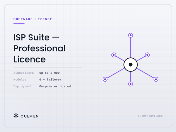Culmen ISP Suite Professional Licence — up to 2,000 subscribers, 6 modules plus failover