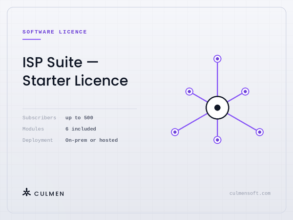 Culmen ISP Suite Starter Licence — up to 500 subscribers, 6 modules, on-premise or hosted