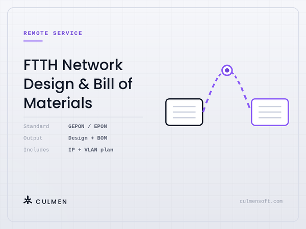 FTTH Network Design and Bill of Materials — GEPON EPON design with IP and VLAN plan