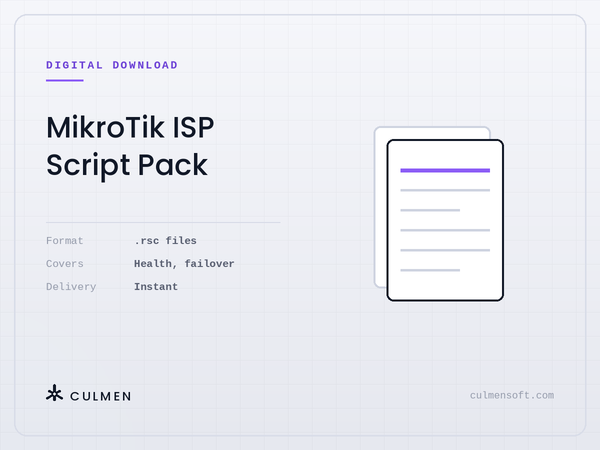 MikroTik ISP Script Pack — .rsc files covering health checks and failover, instant delivery