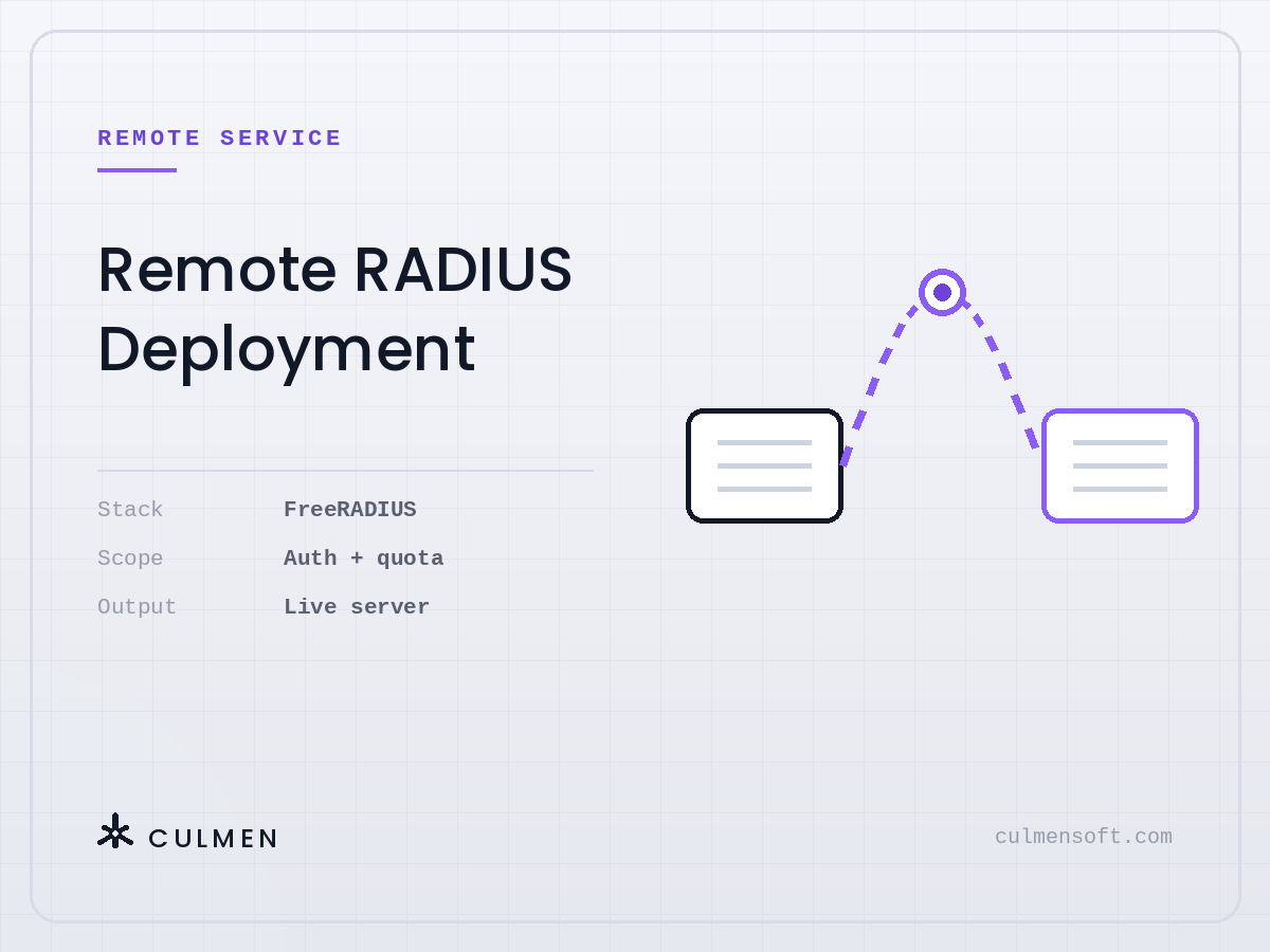 Remote RADIUS Deployment — FreeRADIUS stack covering auth and quota, live server delivered