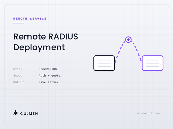Remote RADIUS Deployment — FreeRADIUS stack covering auth and quota, live server delivered