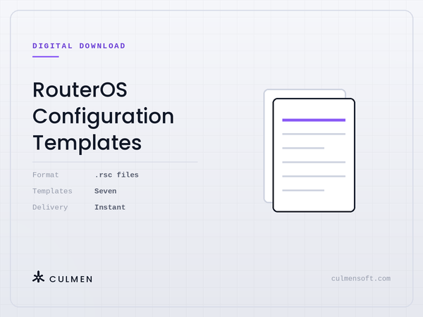 RouterOS Configuration Templates — seven .rsc files, instant delivery